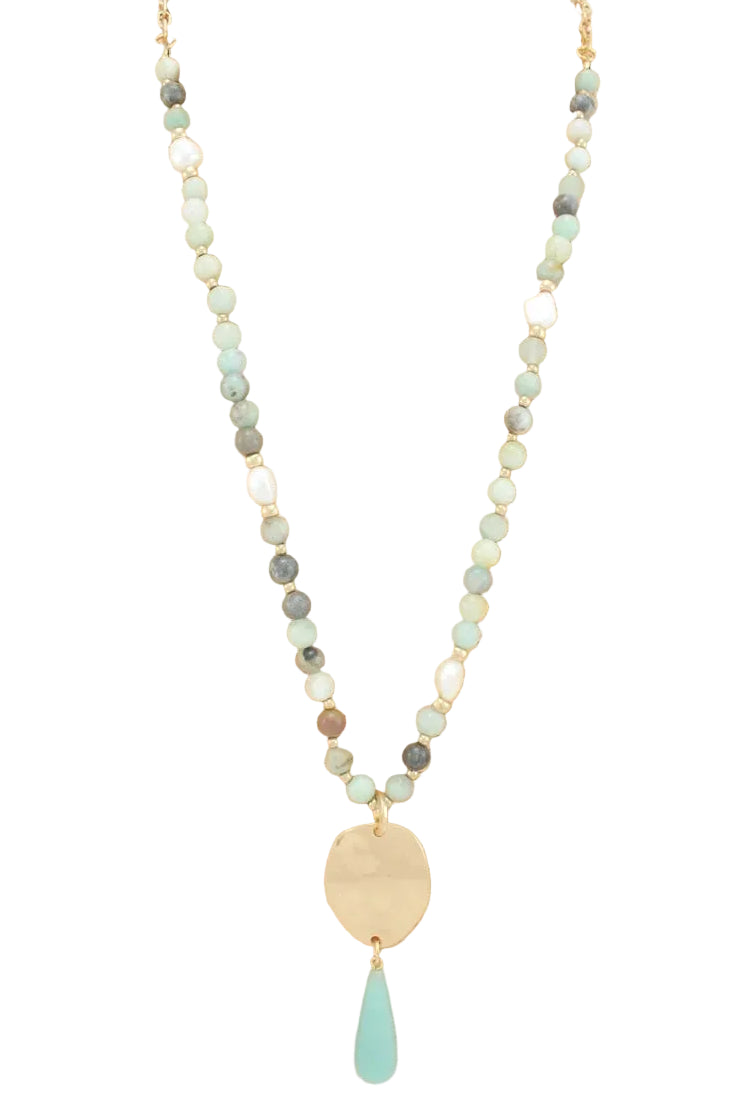 Long Mix Media Necklace with Beads