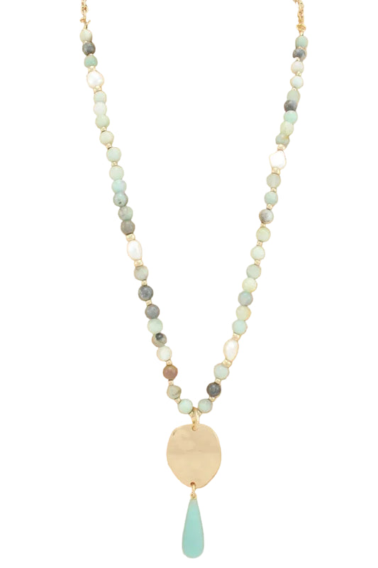Long Mix Media Necklace with Beads