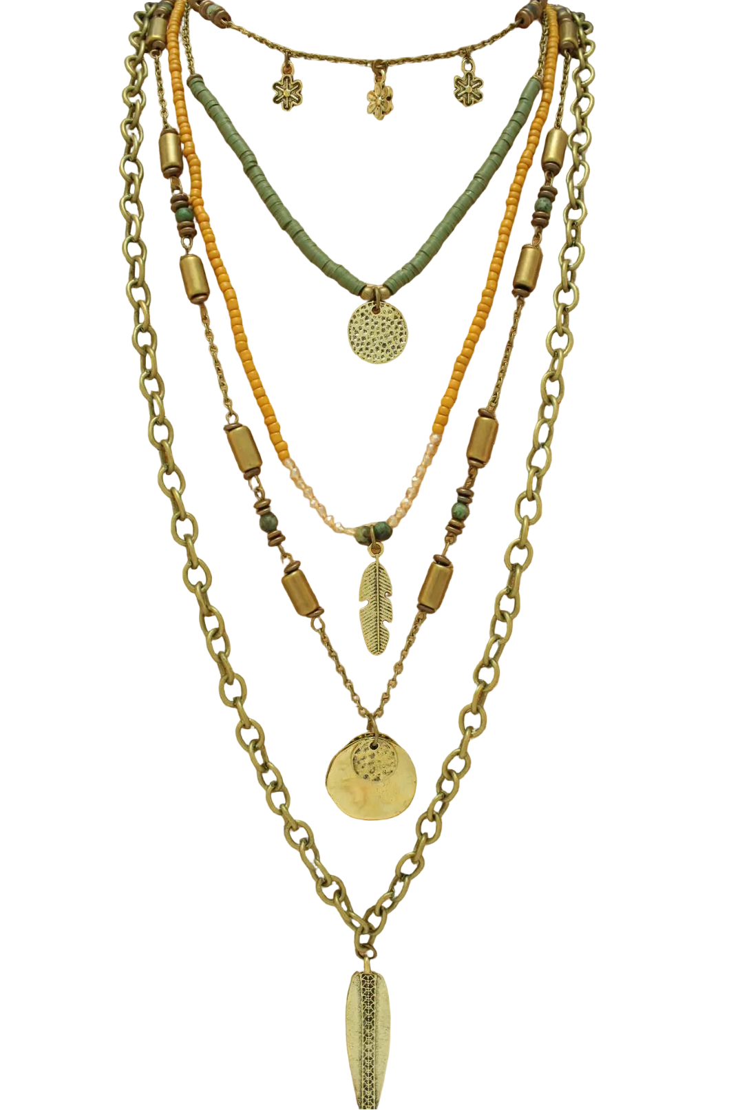 Multi Strand Mix Media Necklace with Charms