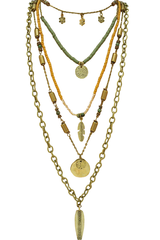 Multi Strand Mix Media Necklace with Charms