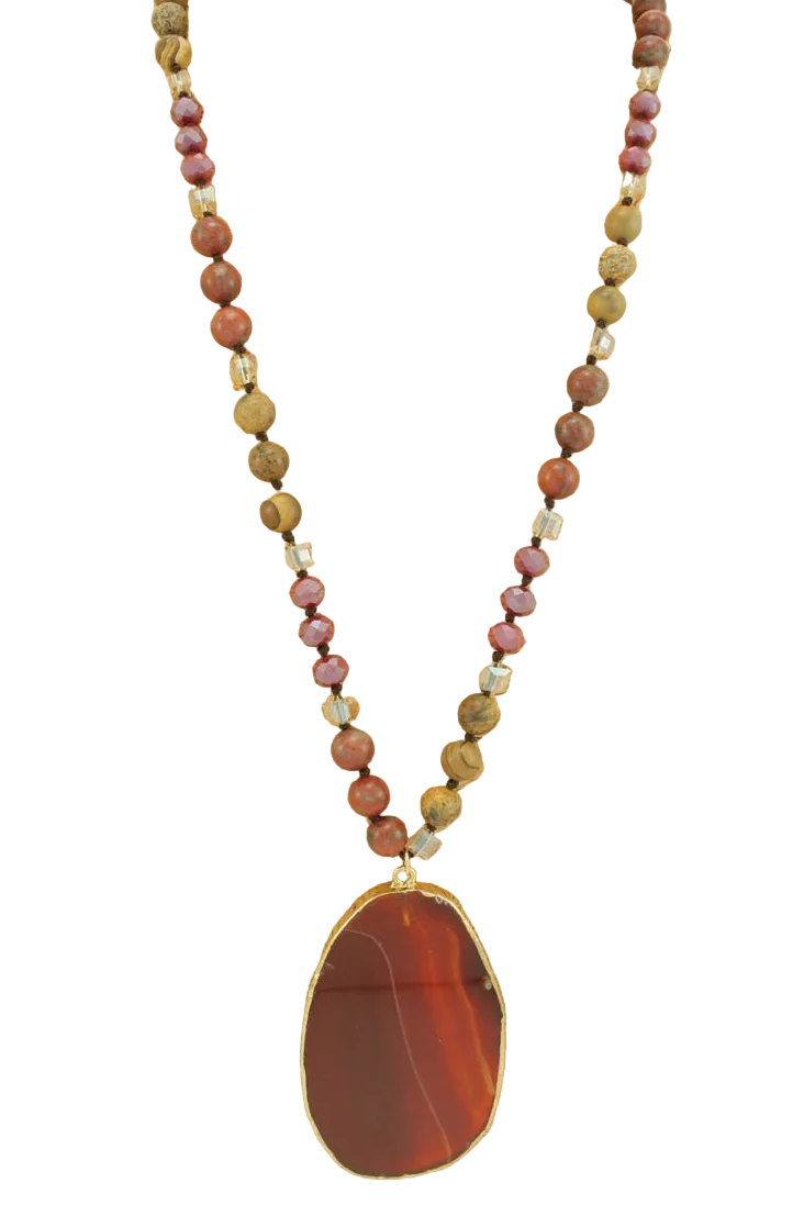 Long Beaded Necklace with Big Pendant