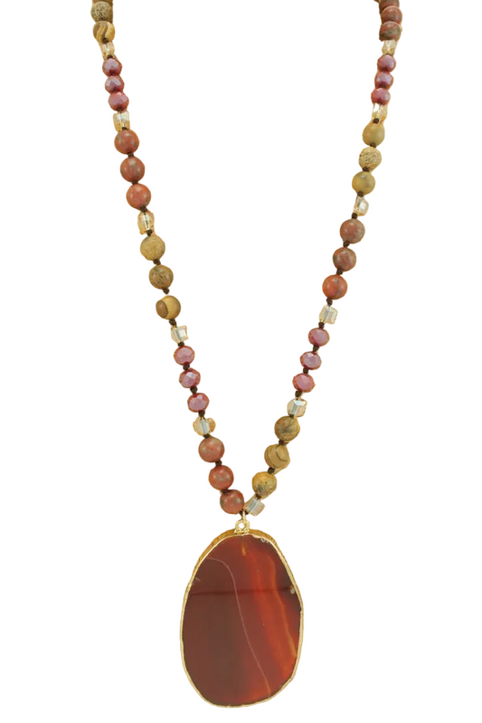 Long Beaded Necklace with Big Pendant