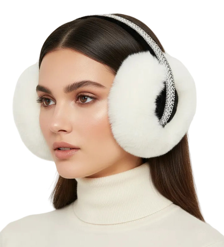Chevron Bling Rhinestone Faux Fur Earmuffs