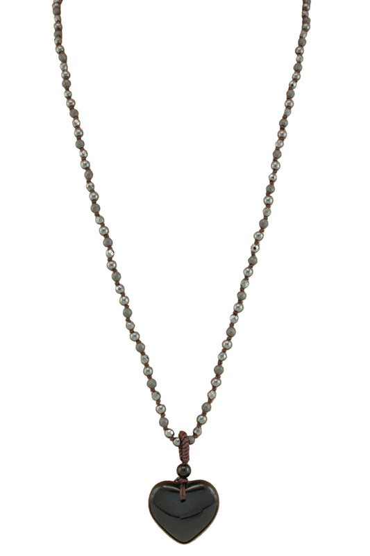 Small Beads Long Necklace with Heart Pendant
