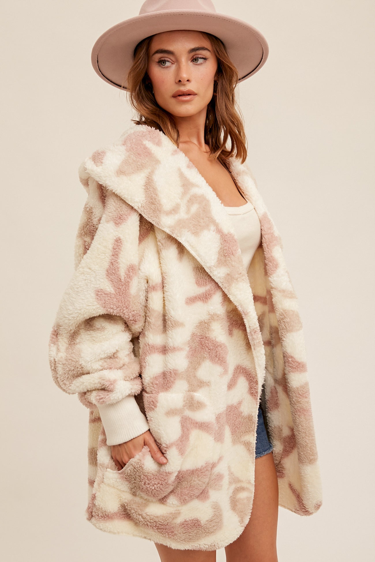 Camo Print Open Jacket