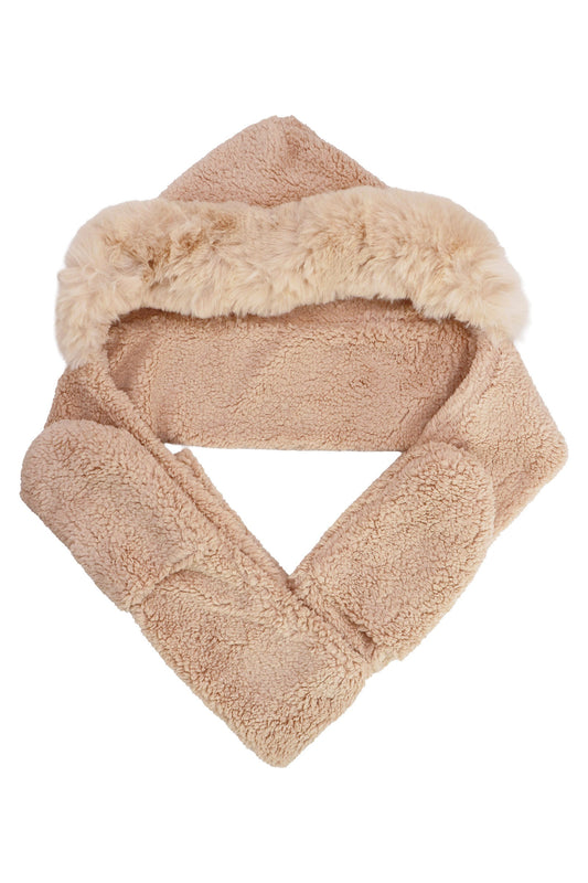 Fuzzy Faux Sherpa Fur Hooded Scarf