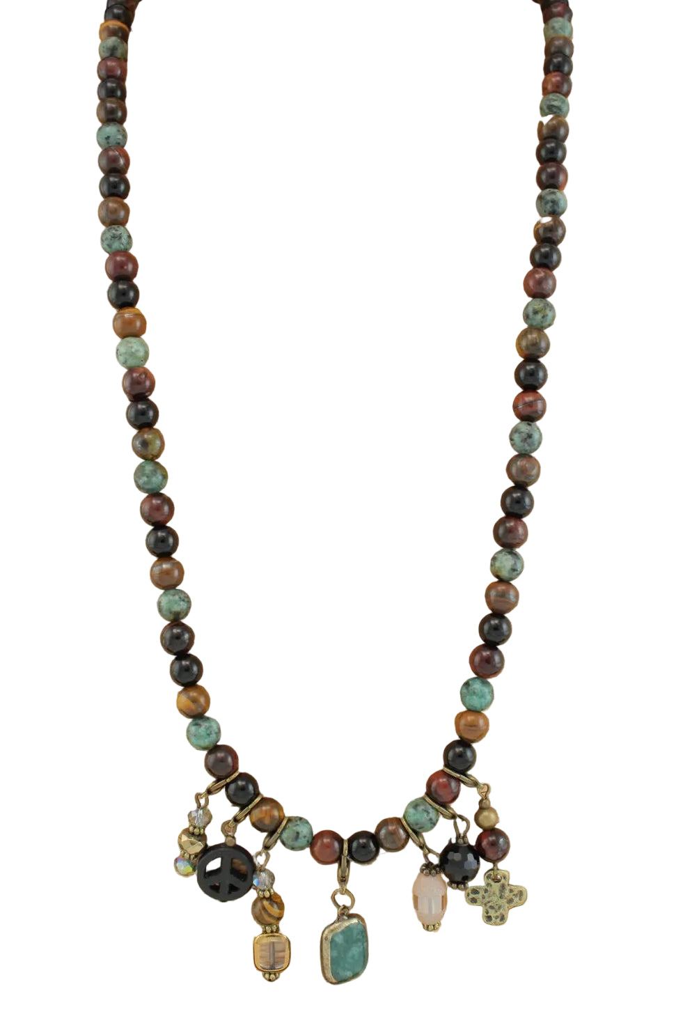 Long Beaded Necklace with Charms