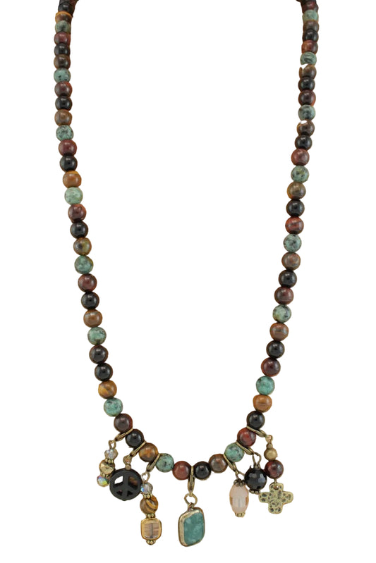 Long Beaded Necklace with Charms