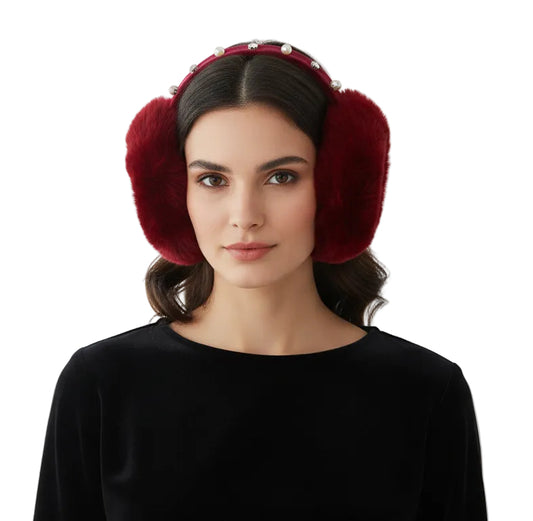 Bling Faux Pearl Rhinestone Fluffy Earmuffs