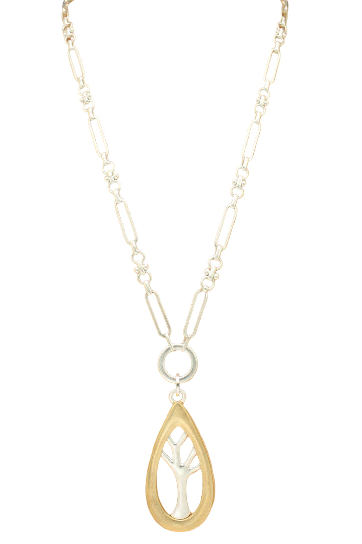 Long Chain Necklace with Tree Penadnt