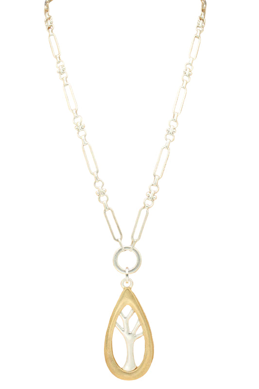 Long Chain Necklace with Tree Penadnt