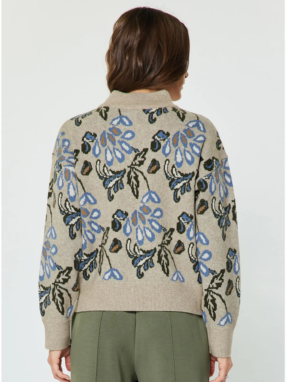 Pattern Jacquard Half Zip Sweater