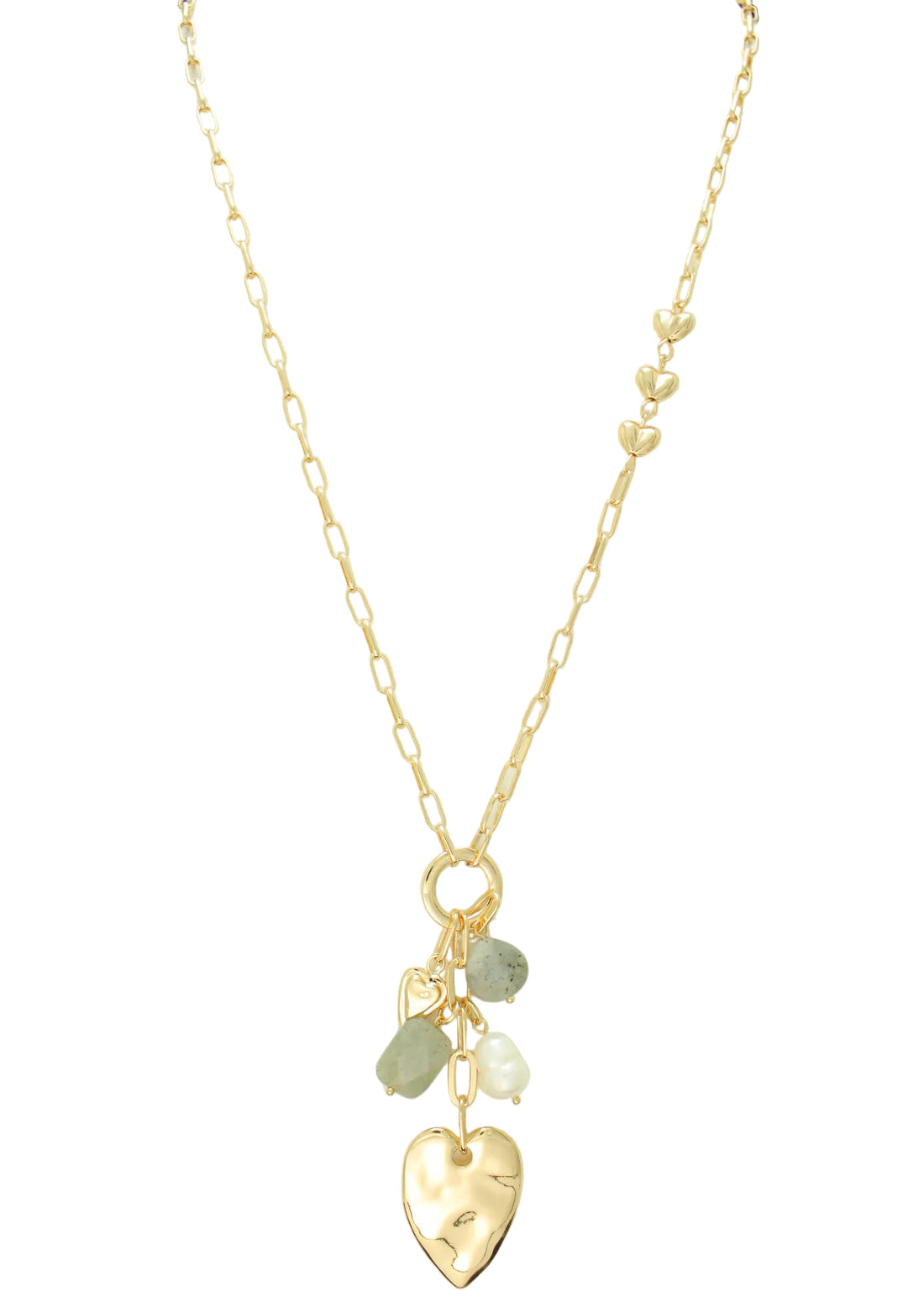 Long Beaded Necklace with Pendant Cluster