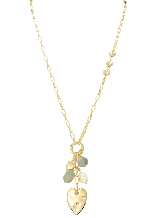 Long Beaded Necklace with Pendant Cluster