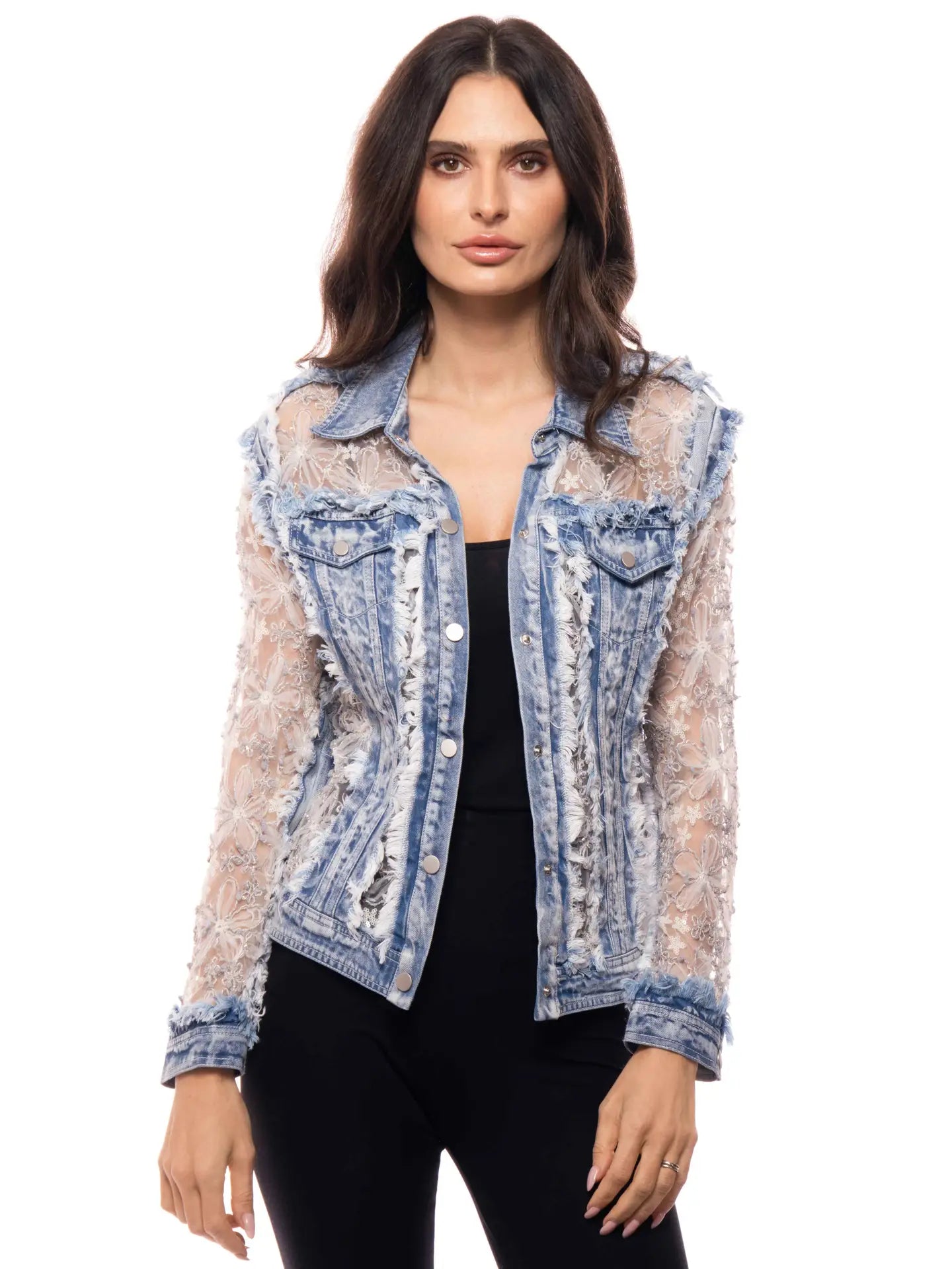 Denim Lace 3D Floral Embroidered jacket