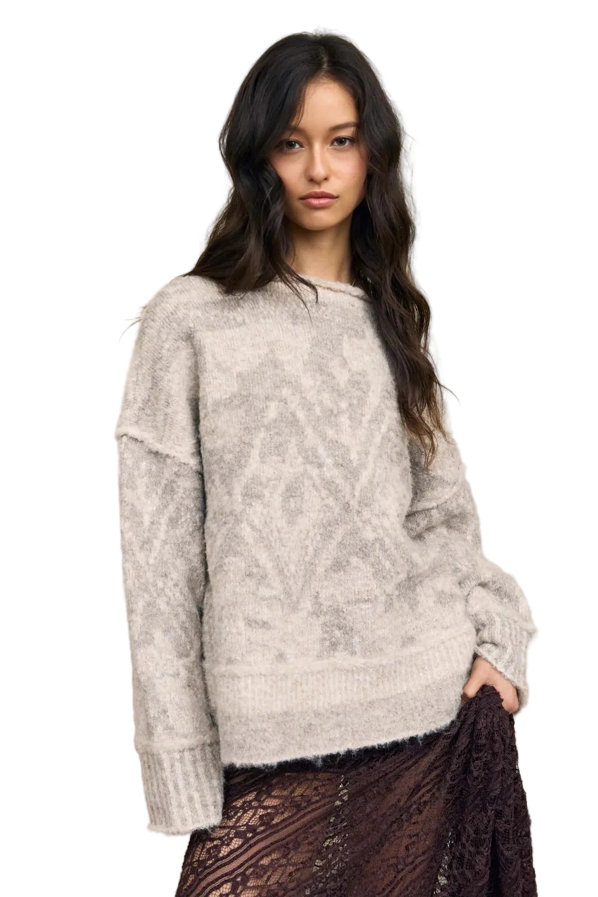 Geometric Print Raw Edge Sweater
