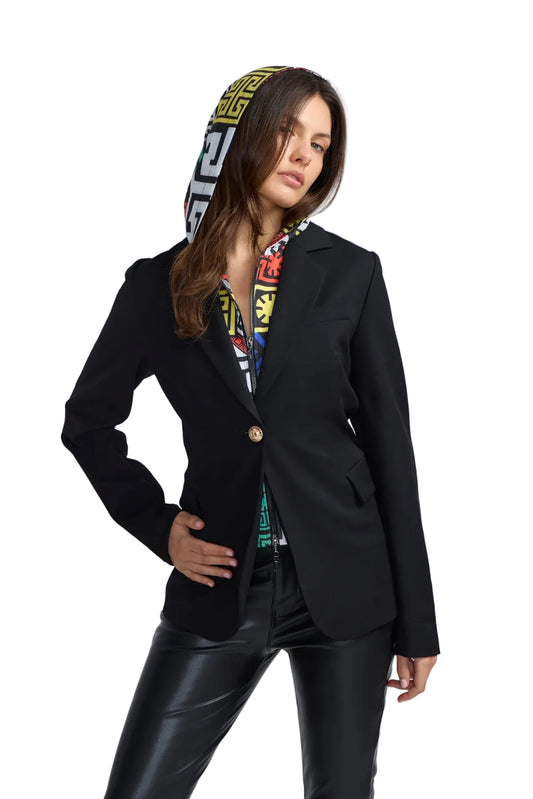 One Button Geometric Hoody Blazer