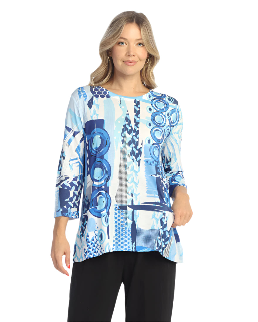 C - Ocean Blue 3/4" Sleeve Tunic Top
