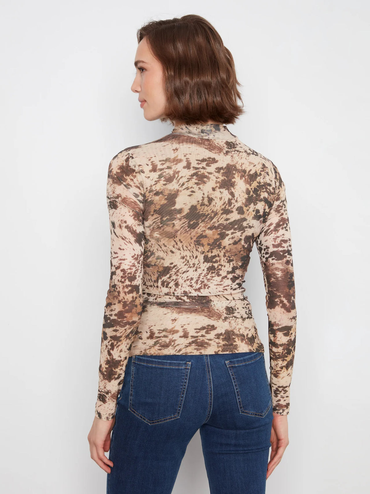 L/S Mock Neck Printed Mesh Top