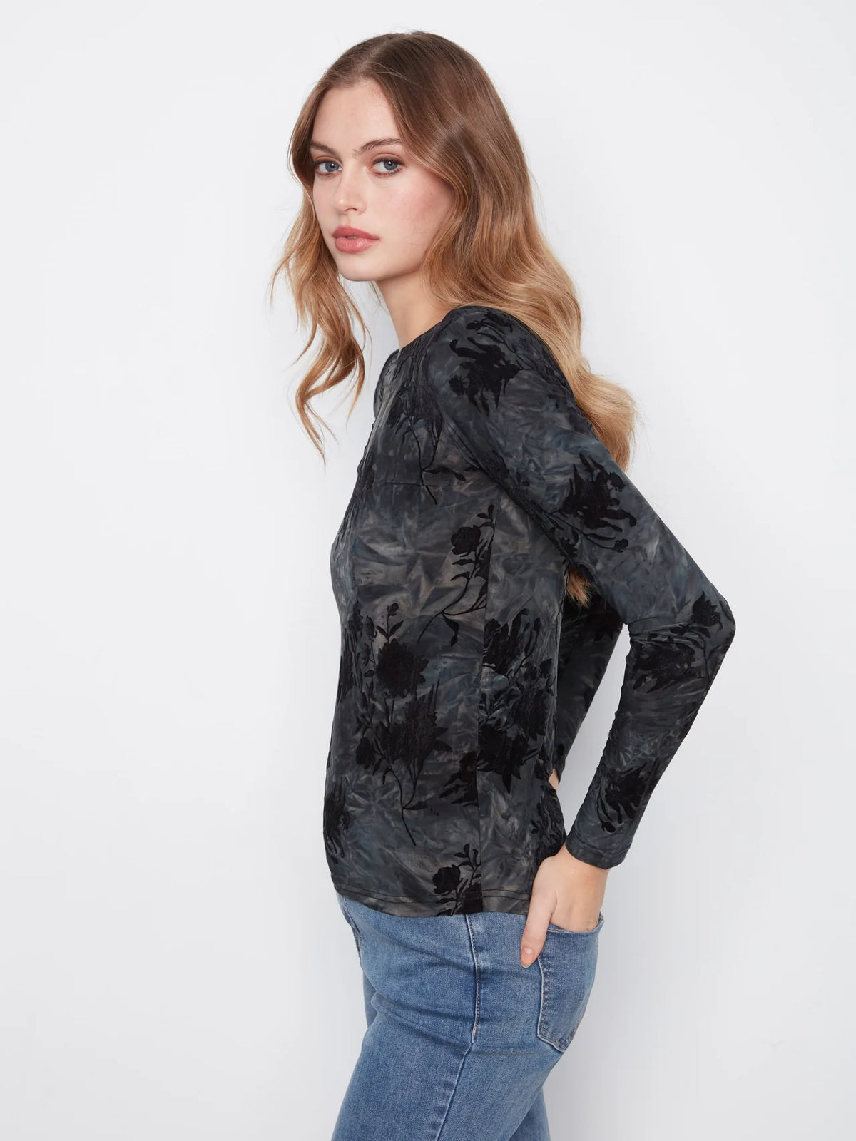 L/S Boat Neck Top with Rouching