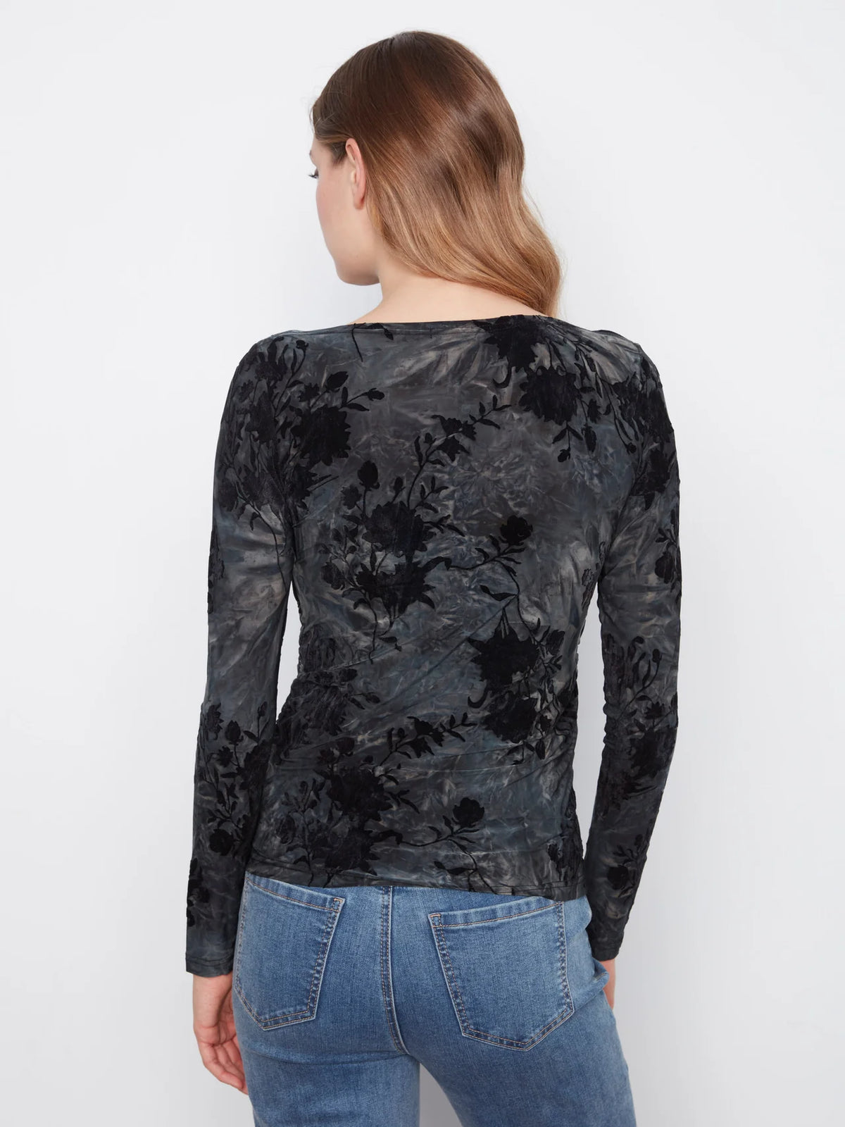 L/S Boat Neck Top with Rouching
