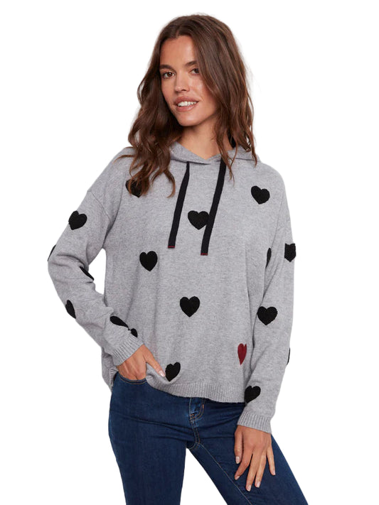 Embroidered Hearts Hoodie Sweater