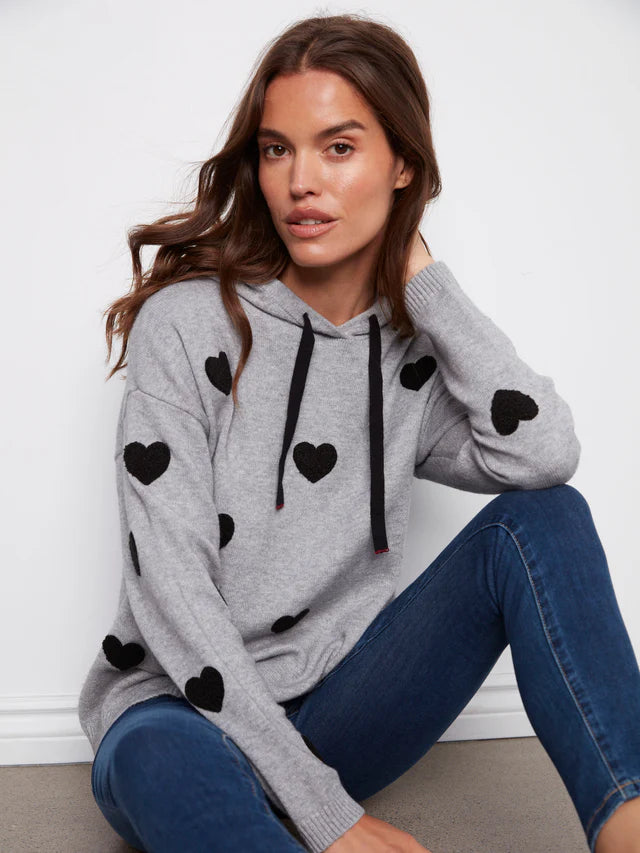 Embroidered Hearts Hoodie Sweater