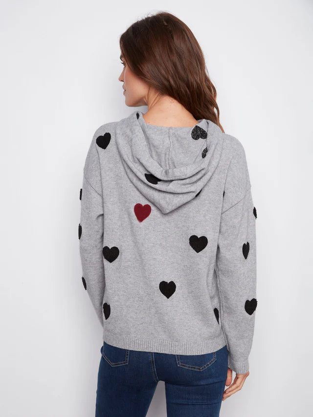Embroidered Hearts Hoodie Sweater