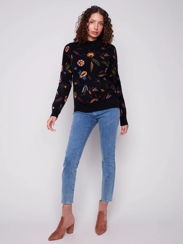 Embroidered Mock Neck Sweater