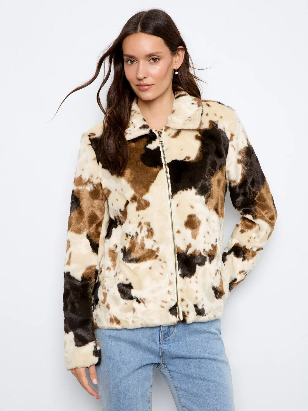 Faux Fur Jacket in Cow Print