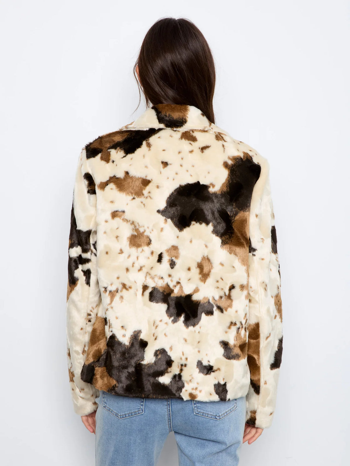 Faux Fur Jacket in Cow Print