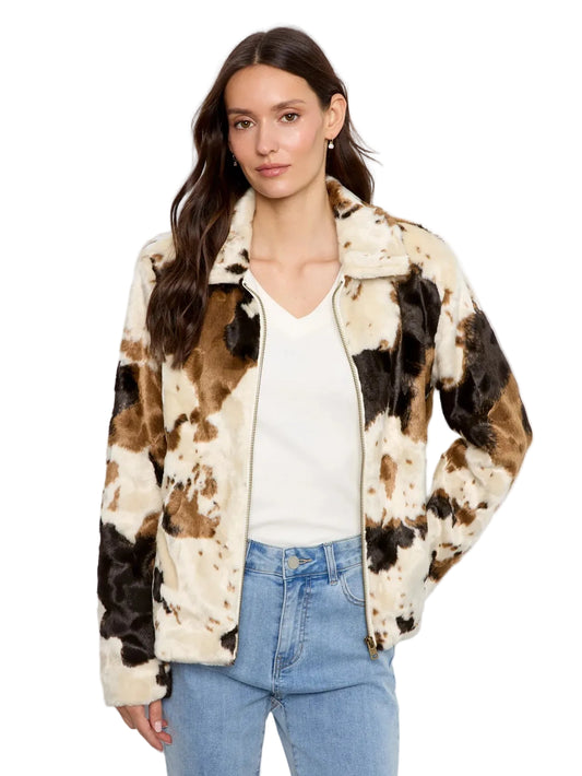 Faux Fur Jacket in Cow Print