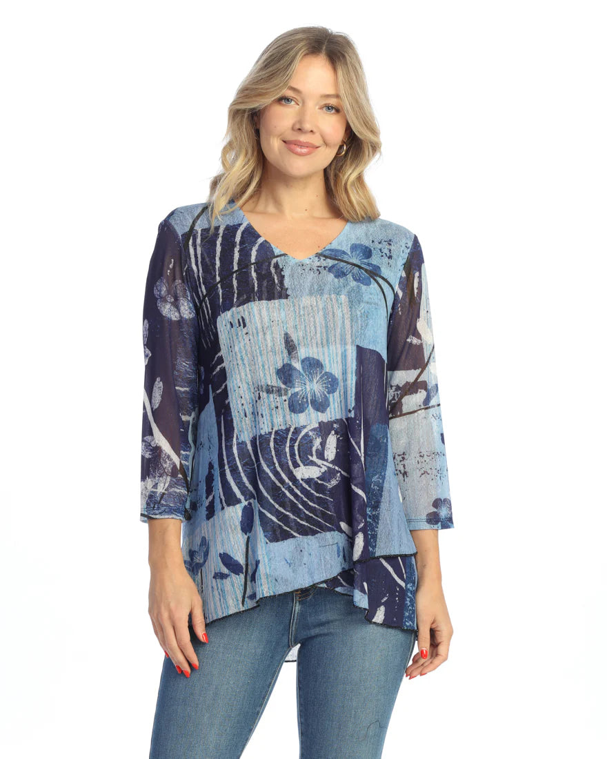 C-Crepe Mesh Criss Cross Hem Tunic Top, Hana