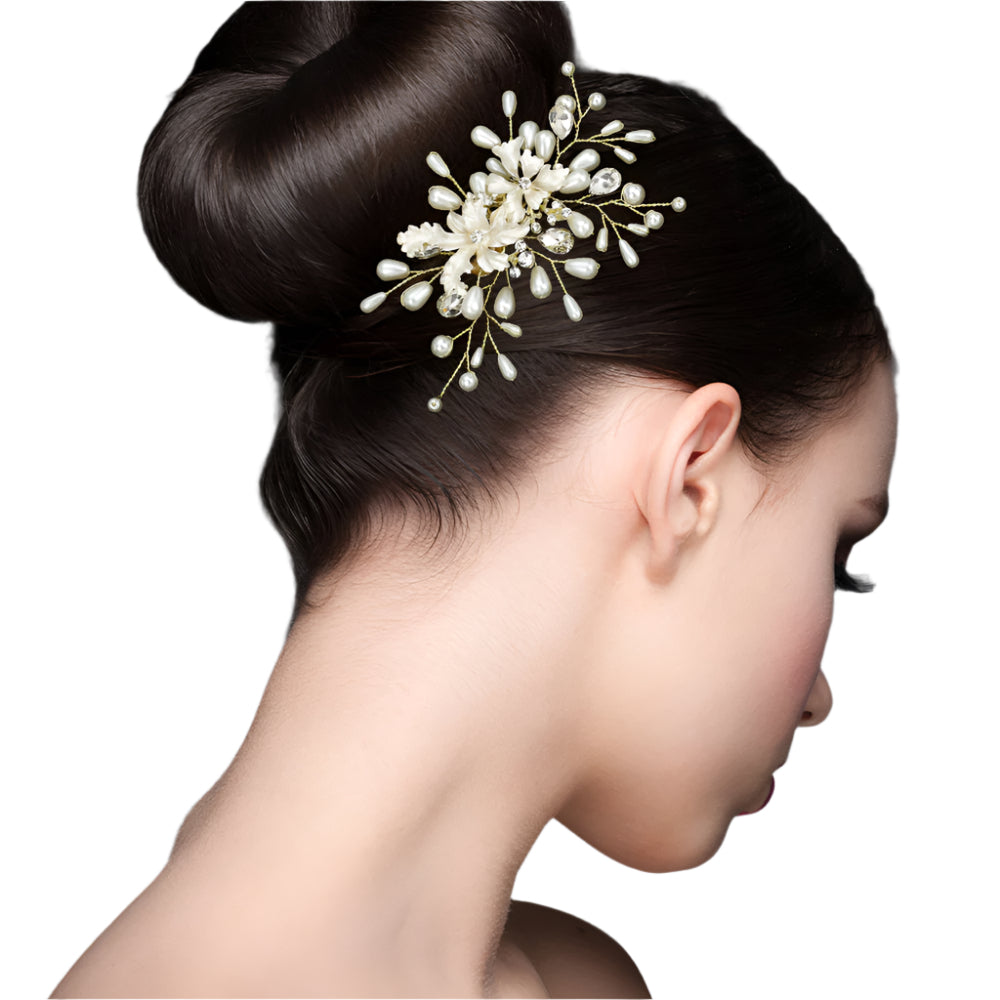 Hair Comb Pearl Embellished Flower Leaf Vine