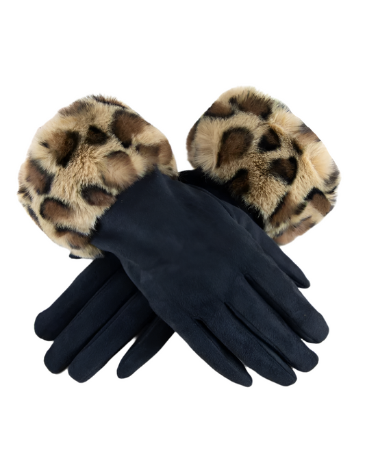 Faux Fur Leopard Cuff Gloves