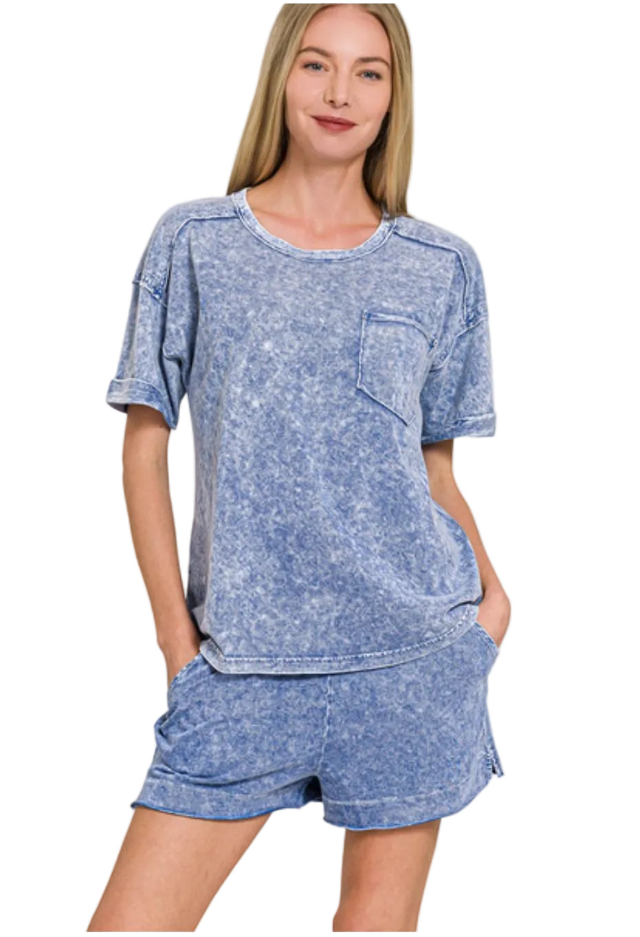 Halo Snow Washed Exposed Seam Top & Shorts Set