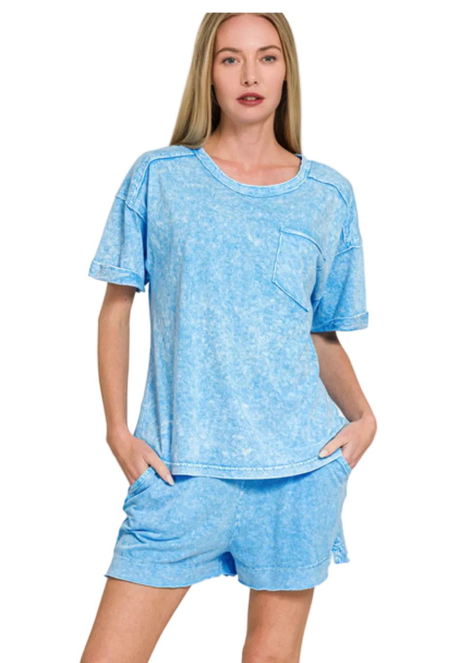 Halo Snow Washed Exposed Seam Top & Shorts Set