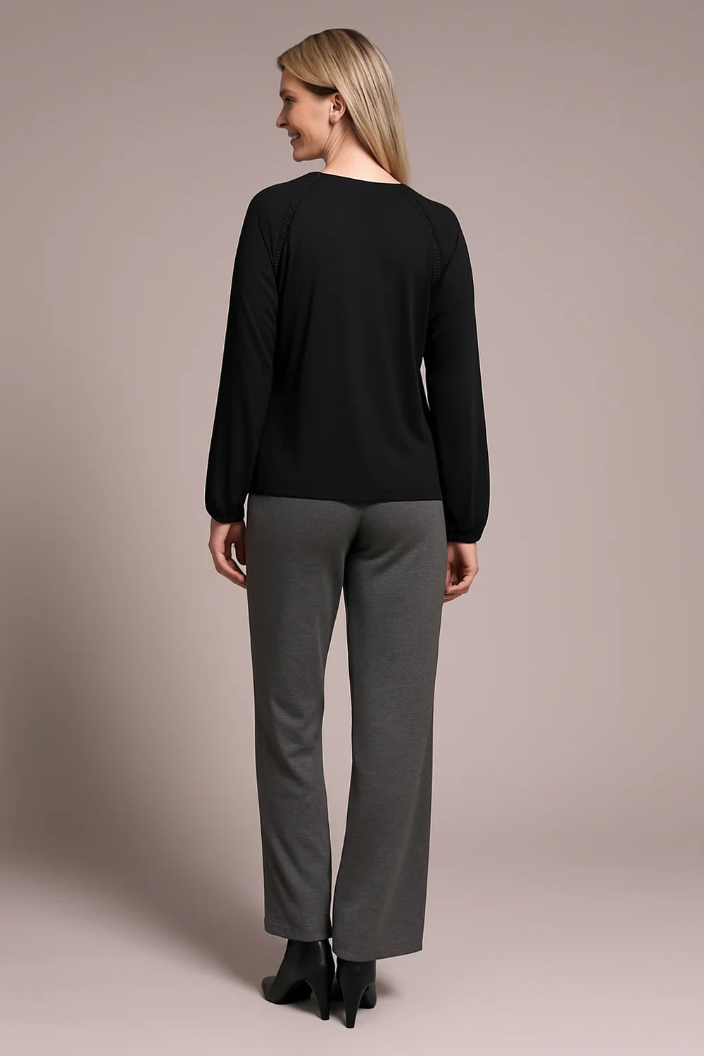 Pleat-Accent Long-Sleeve V-Neck Top