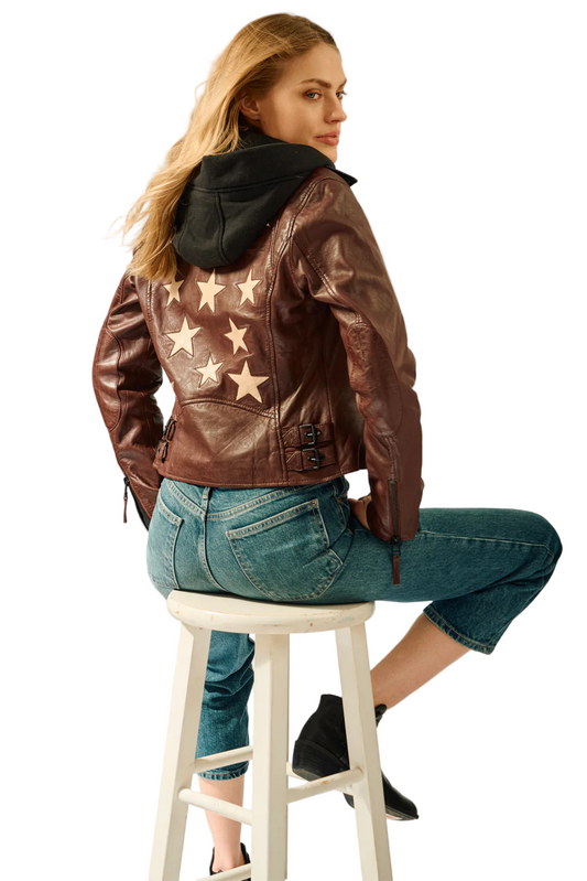 Christyn Star Detail with Hood RF Leather Jacket