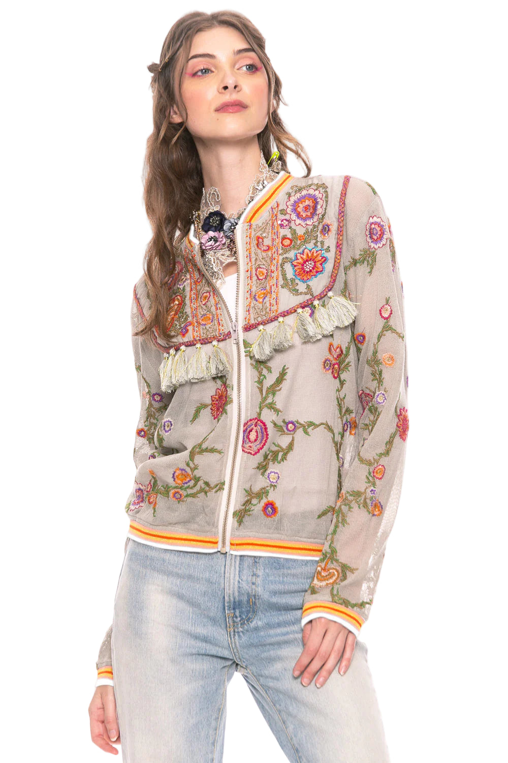 Bohemian Feel Embroidered Mesh Jacket