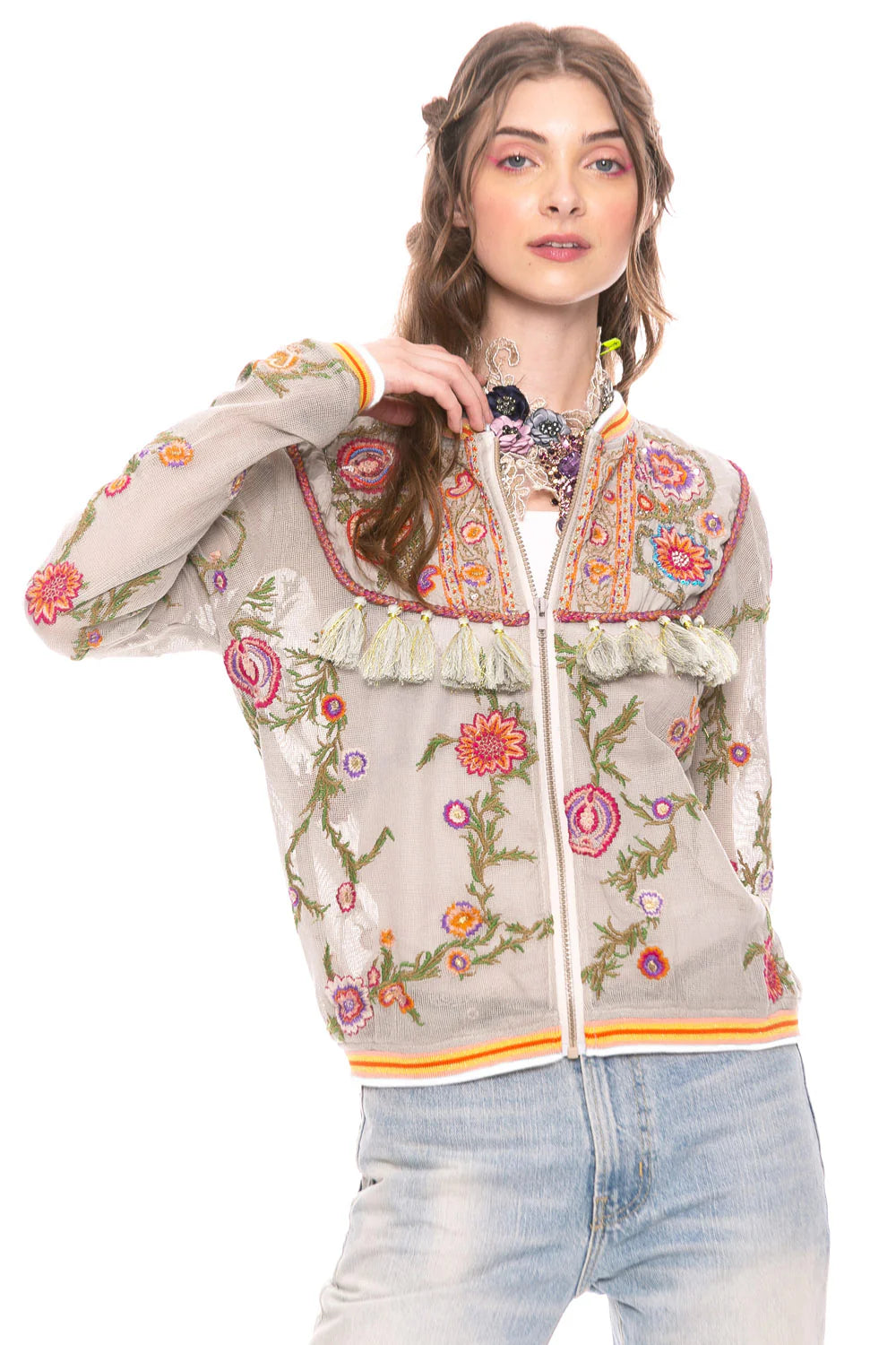 Bohemian Feel Embroidered Mesh Jacket
