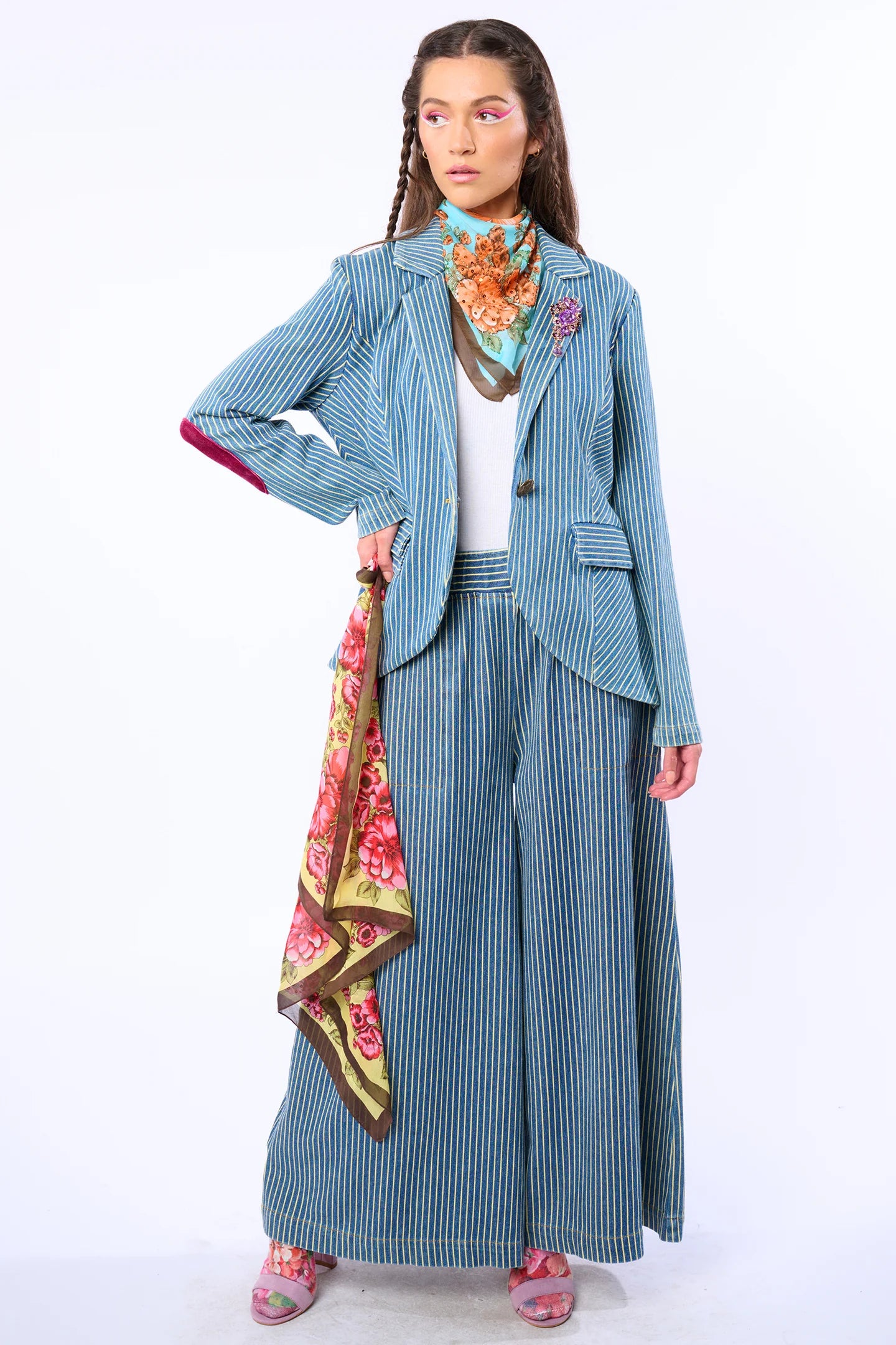 Alaia Stripe Embellished Denim Blazer