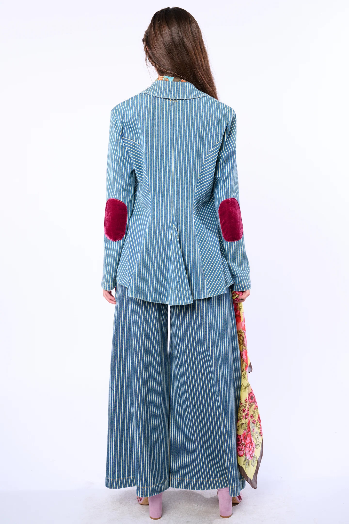 Alaia Stripe Embellished Denim Blazer