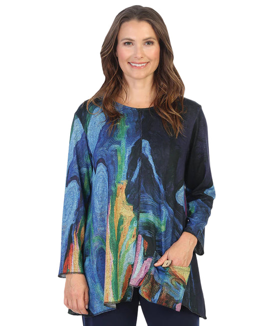 French Brushed Knit Tunic With Patch Pocket And Button - Layla