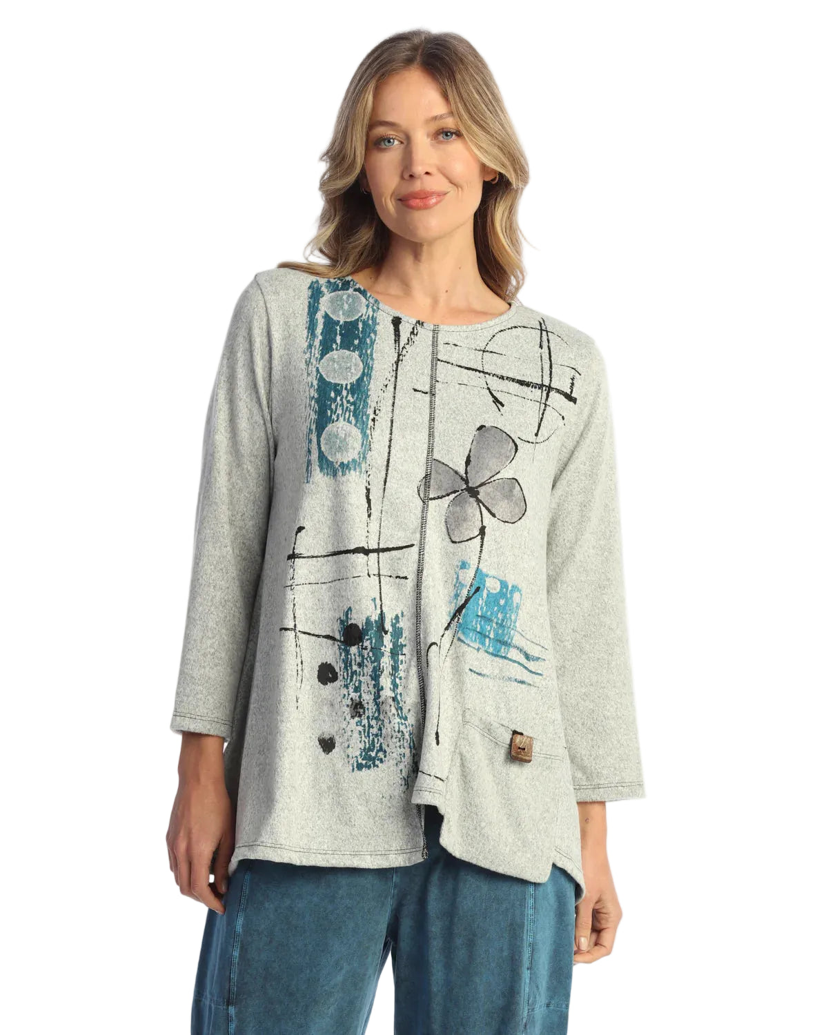 Brushed Knit Tunic With Pocket And Button - Petals