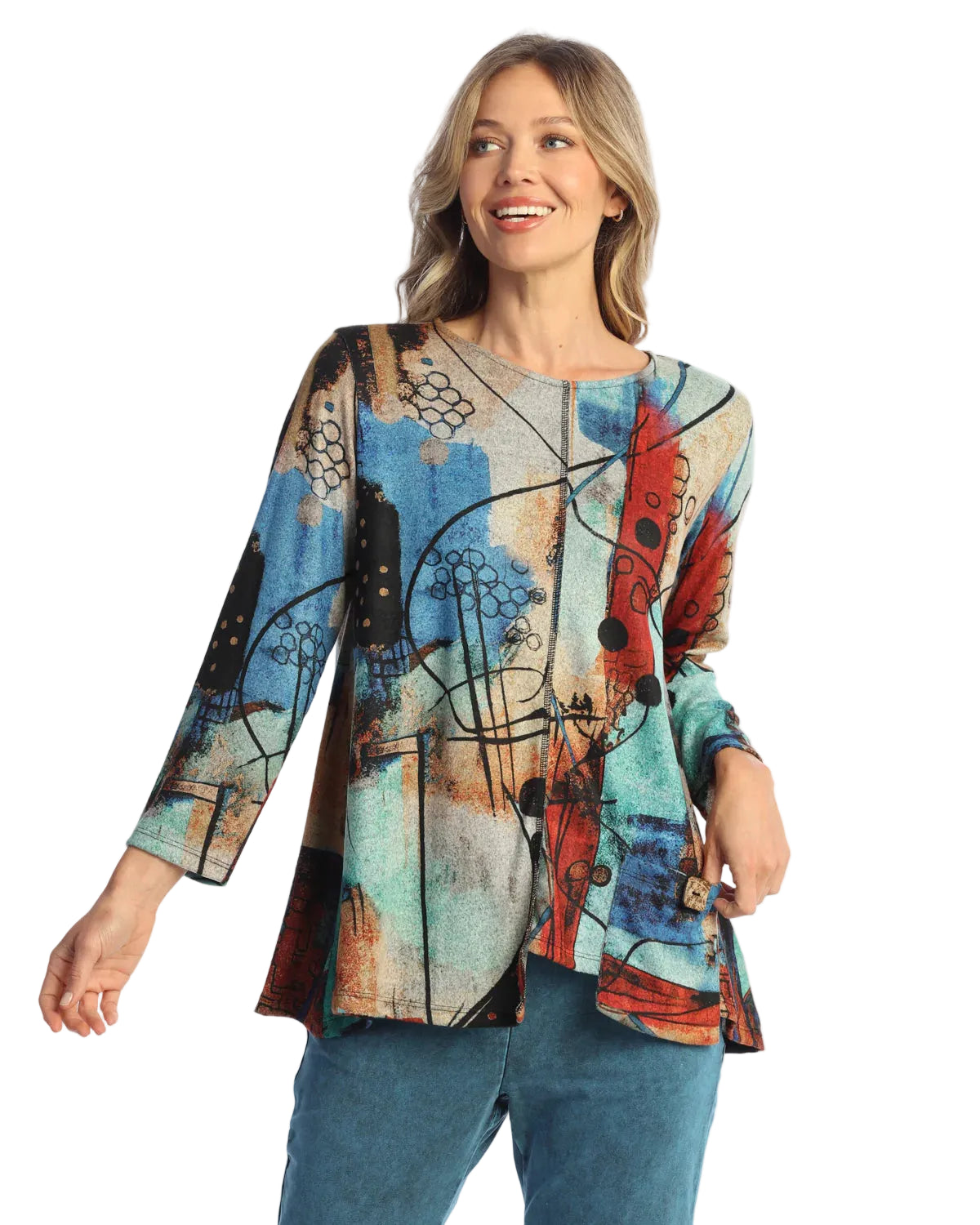 Brushed Knit Tunic With Pocket And Button - Vogue