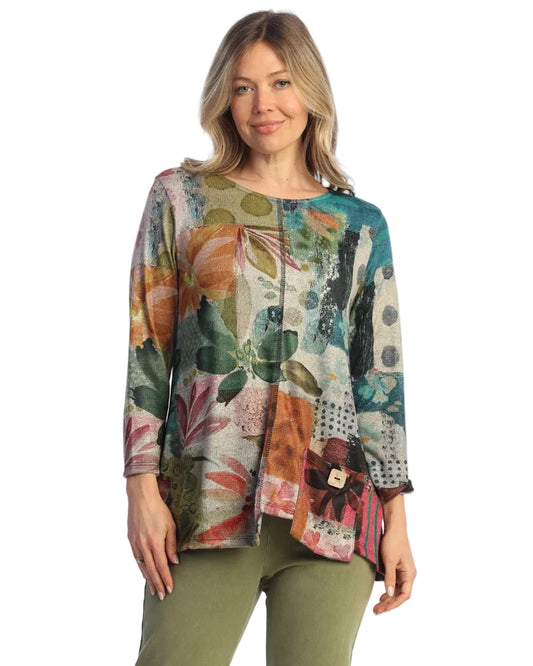 French Brushed Knit Tunic With Patch Pocket And Button - Amazonia