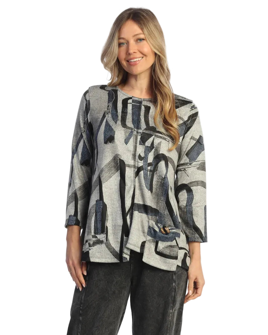 French Brushed Knit Tunic With Patch Pocket And Button - Inkflow