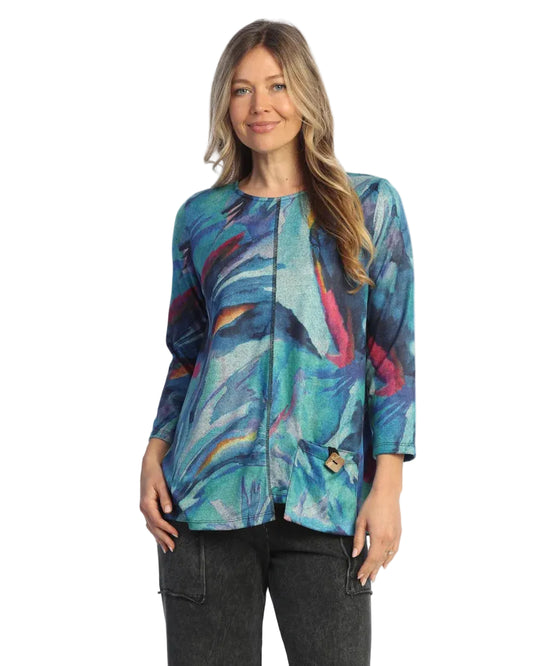 French Brushed Knit Tunic With Patch Pocket And Button - Crescendo