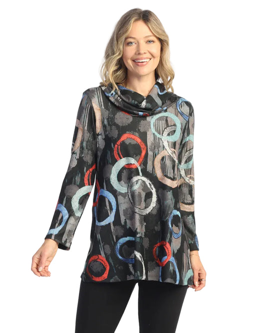 French Brushed Knit Cowl Neck Tunic - Lagoon